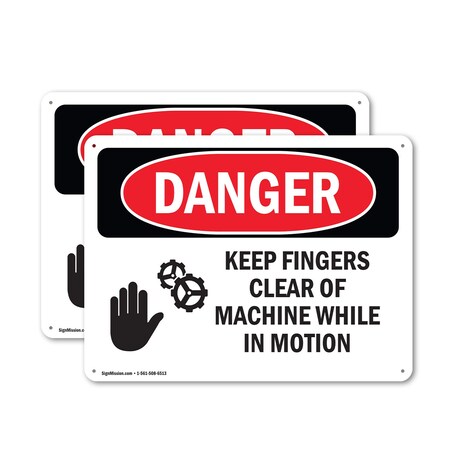 Signmission Keep Fingers Clear Of Machine Motion Danger Sign, Plastic, 14in W x 10in L, 2PK OS-2PACK-DS-P-1014-L-1386